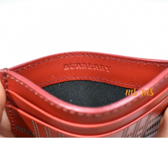 Nwt Burberry red Sandon Perforated Check CARD CASE - Picture 3 of 5